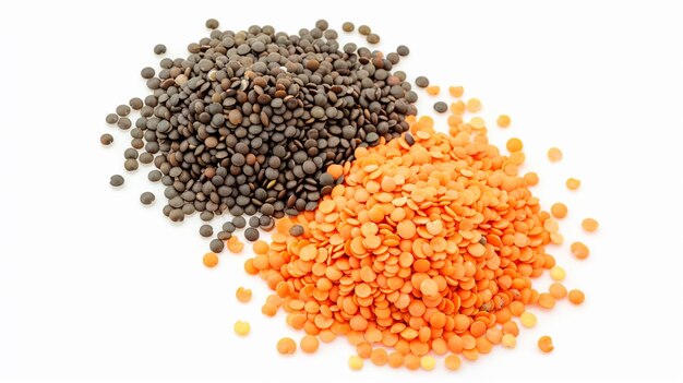lentils on a white background Isolated Generative Ai