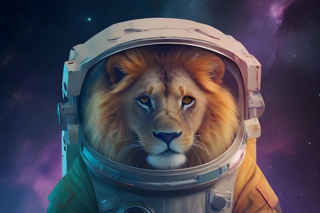 Leo astronaut in een ruimtetuig met een helm in de ruimte tegen de achtergrond van het sterrenstelsel
