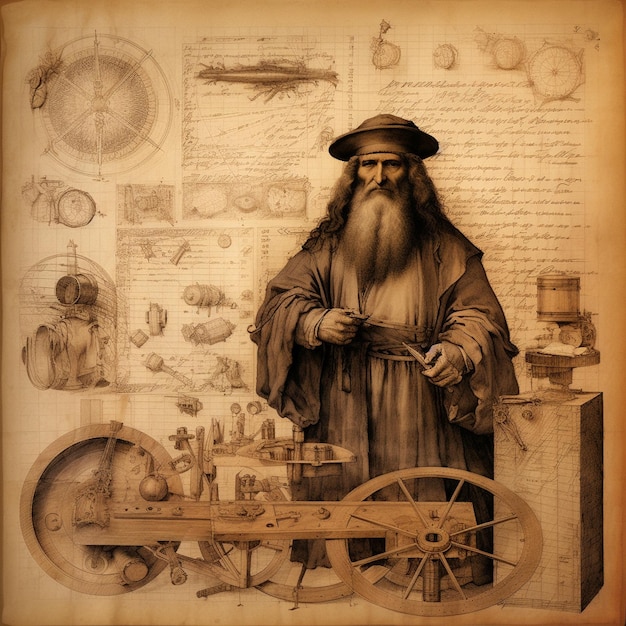 Foto leonardo da vinci en zijn uitvindingen