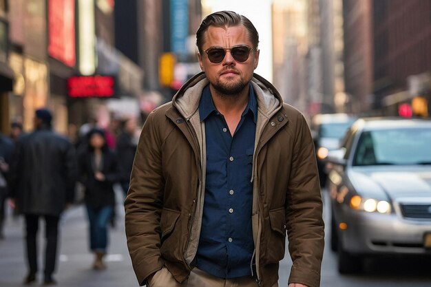 Photo leonardo dicaprio on the street new york city walking with casual outfit