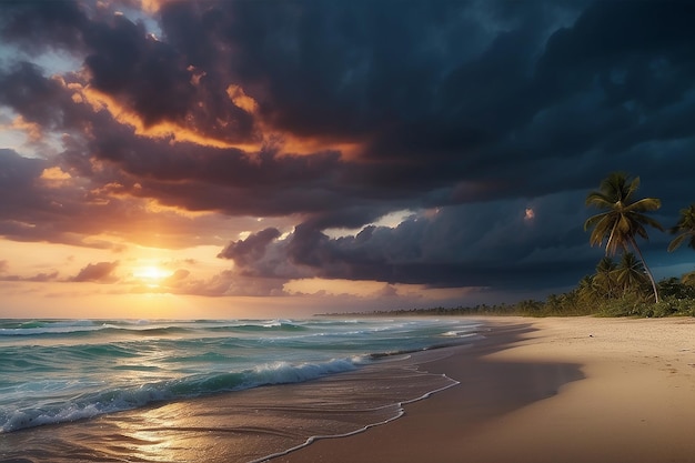 Леонардо_Diffusion_XL_Sunset_dramatic_sky_on_sea_tropical_dese_0 1