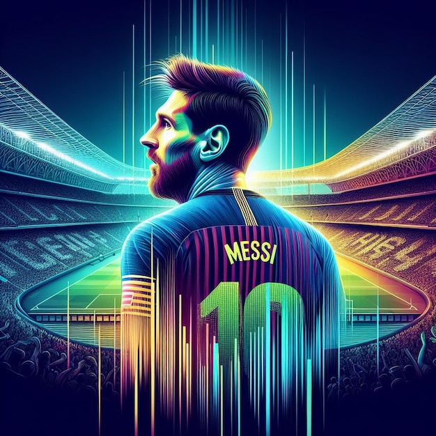 Photo leonel messi illustration with colorful background