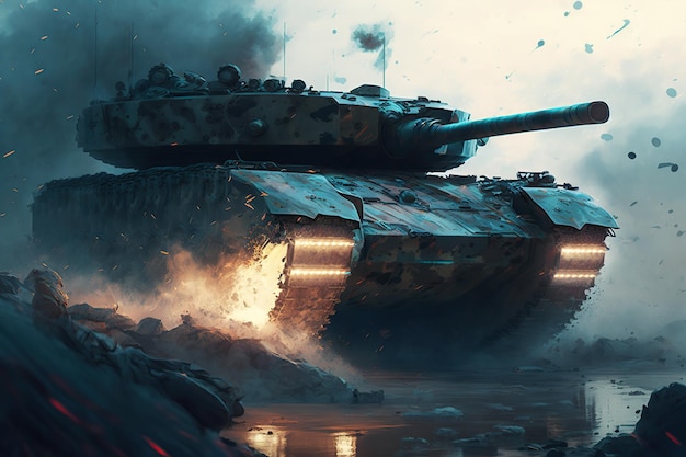 Leopard 2 main battle tank in combat Created with generative AI technology