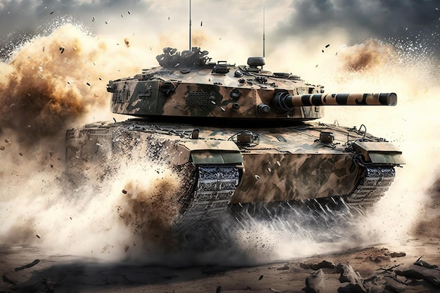 Leopard 2 main battle tank in combat Created with generative AI technology