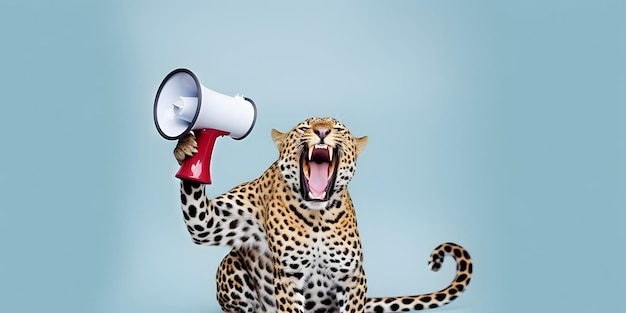 Leopard announcing using hand speaker Notifying warning announcement