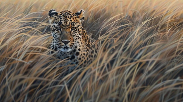 Леопард, замаскированный в золотой траве