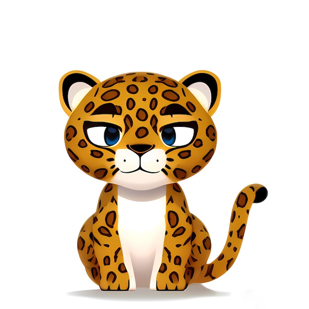 Photo leopard cartoon character cute little animal illustration on white background ai