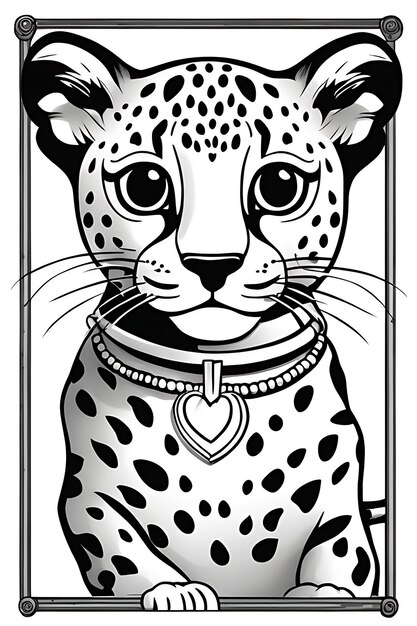 Foto piccolo leopardo pagina da colorare qualità stampabile qualità poster bianco e nero