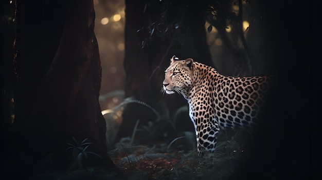 A leopard in the dark