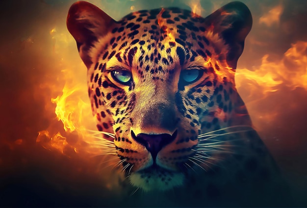 Leopard en savanne Het concept van het beschermen van dieren in het wild en groene planeet post verwerkte AI gegenereerde afbeelding