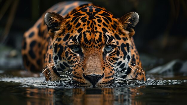 A leopard face in the water wildlife photography Ai generative