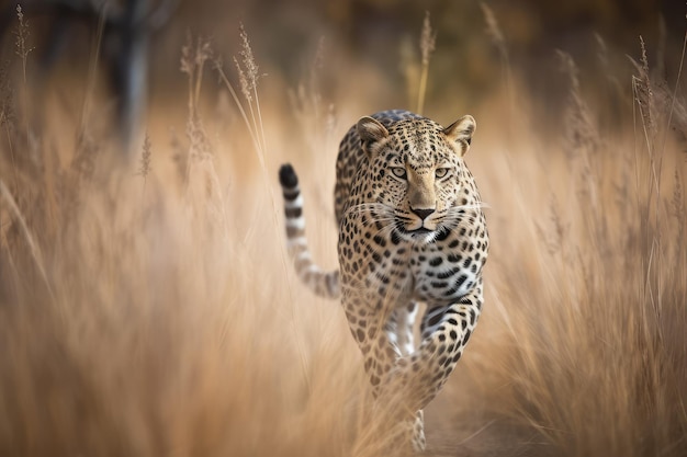 Leopard field grass predator Generate Ai