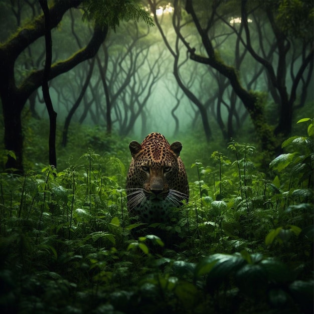 Leopard from a distance is frightening in the forest