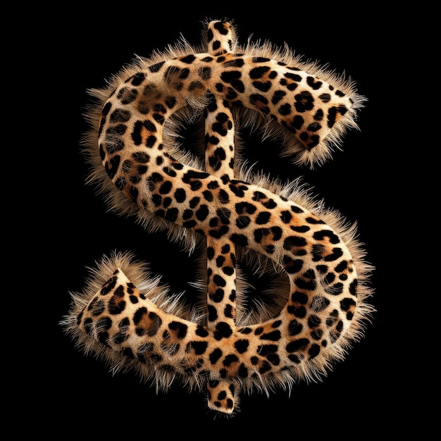 Foto segno del dollaro in pelliccia di leopardo isolato su sfondo nero