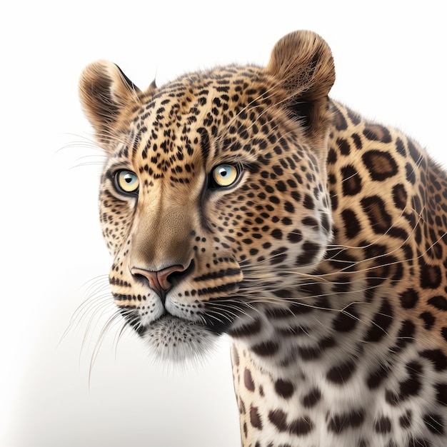 Leopard gezicht close-up beeld op witte achtergrond generatieve AI