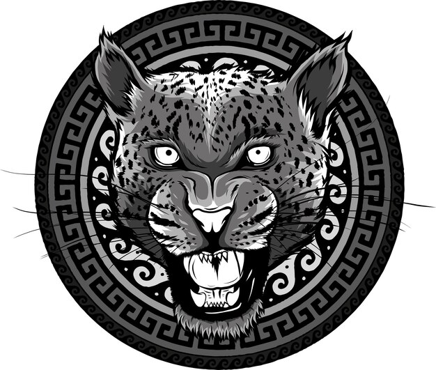 leopard head in chain lace frame illustration