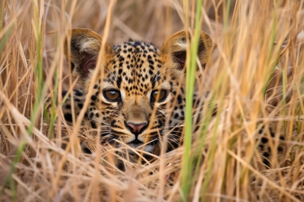 Leopard hidden in grasslands