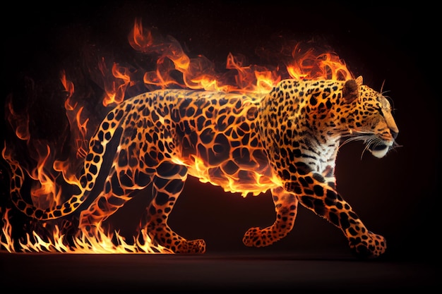 Leopard is burning on dark background