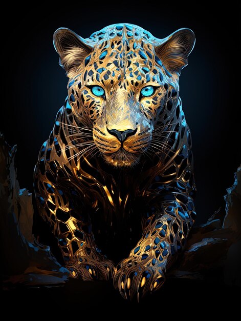a leopard is shown in a dark room