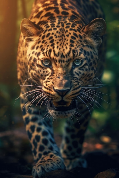 Леопард в его естественной среде обитания Фотография дикой природы Генеративный ИИ