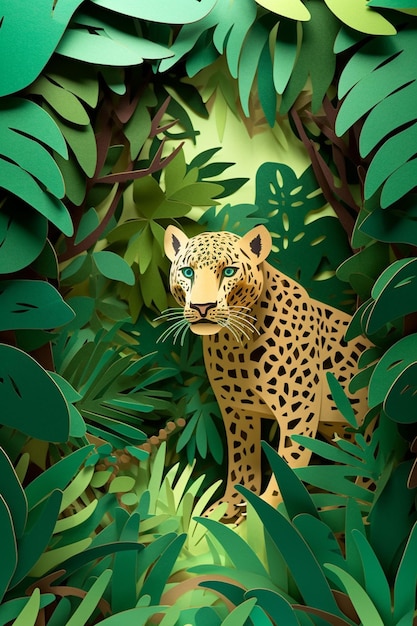 A leopard in the jungle is in the middle of a jungle.