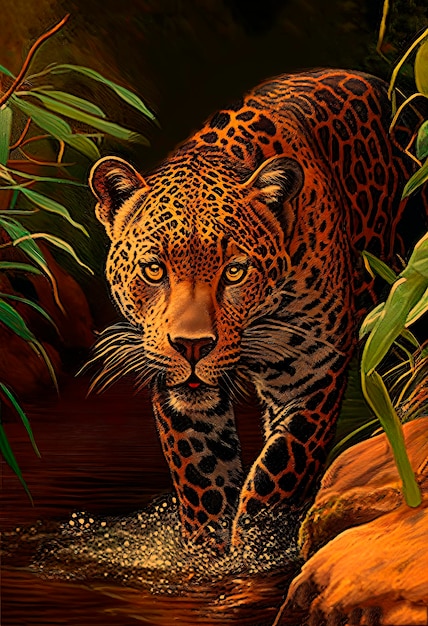 Leopard in the jungle Orange jaguar Illustration for advertising cartoons games print media co