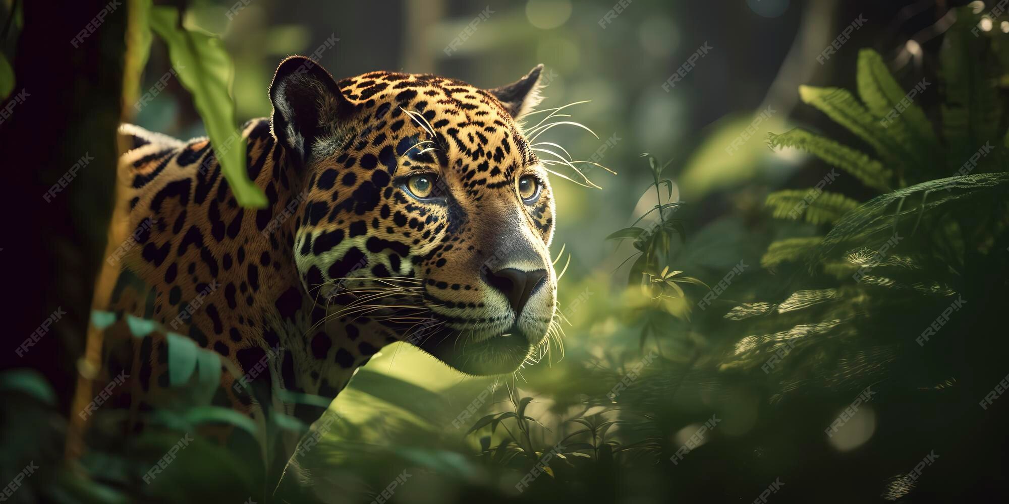 Premium AI Image | A leopard in the jungle with green leaves