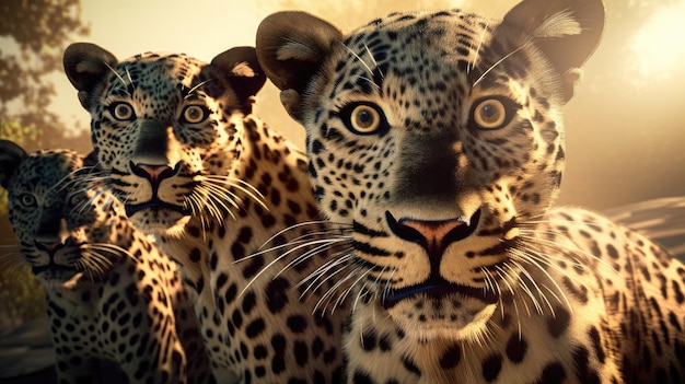 A leopard and a leopard are looking at the camera