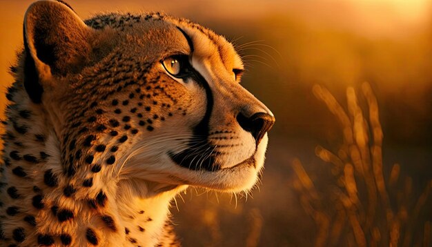 Photo leopard looking to the side in the sunset