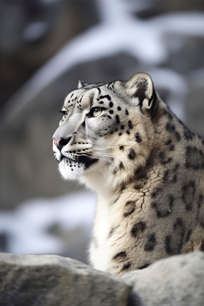 Foto leopardo nella neve di montagna