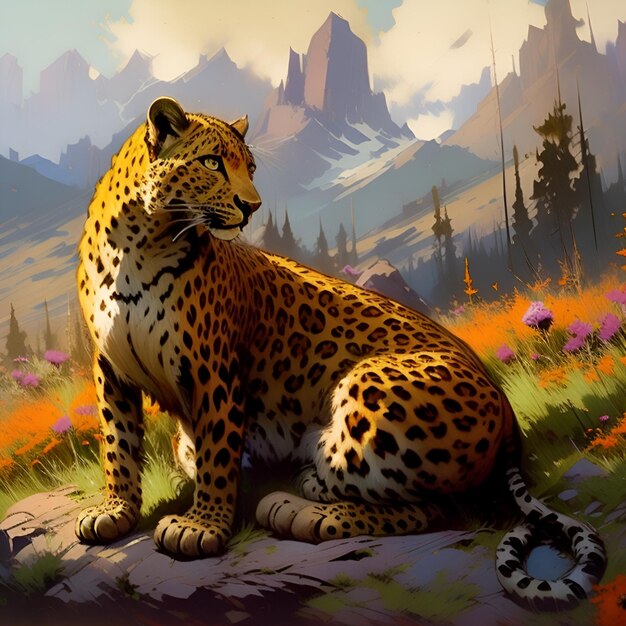 A leopard in the nature wallpaper illustration