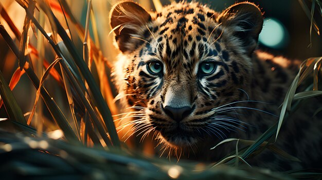 Foto leopard op de achtergrond van het bos generatieve ai