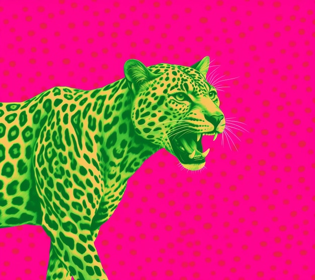 leopard on a pink background with polka dots generative ai