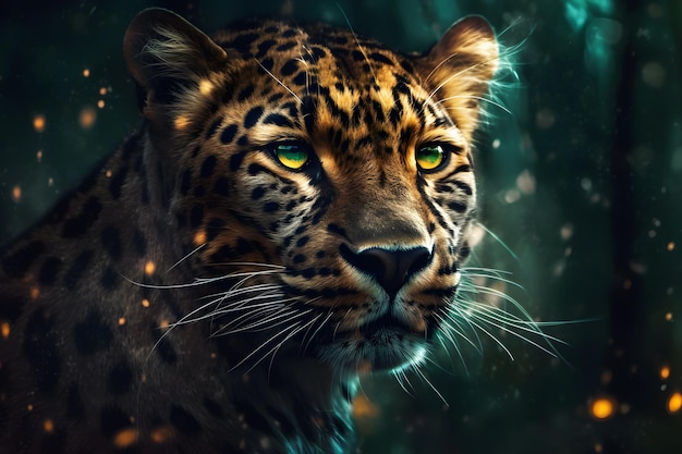 Leopard portrait close up on dark background Neural network AI generated