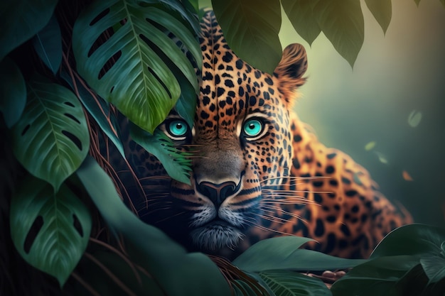 Leopard portrait on jungle background Generative AI