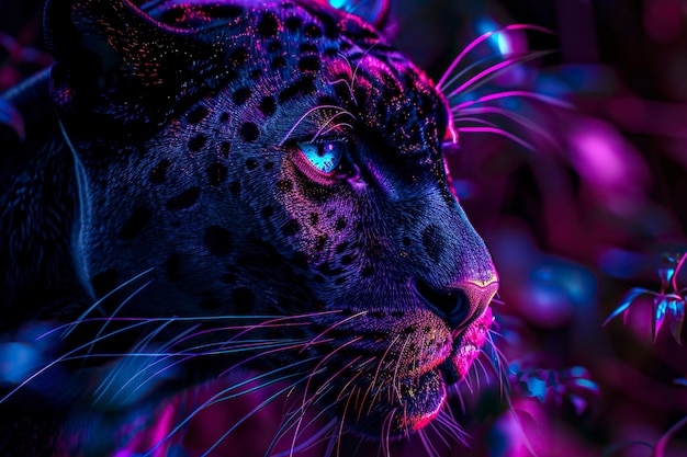 Foto ritratto di leopardo alla luce al neon