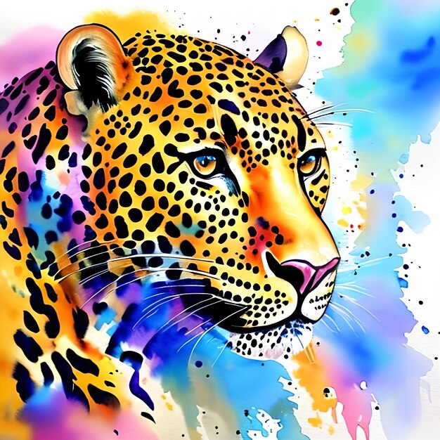 leopard portrait in watercolor style