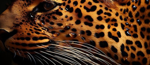 Фото Портрет леопарда с каплями воды на черном фоне