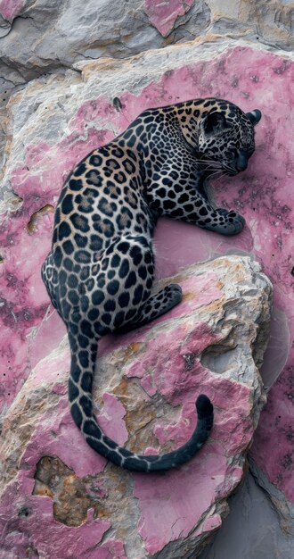 Leopard Resting on Pink Rock in the Wilderness