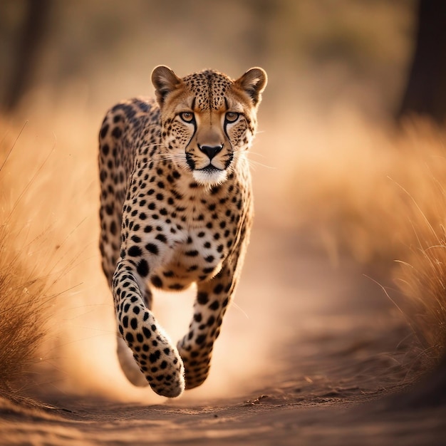 leopard in the savanna Running among the Bushes