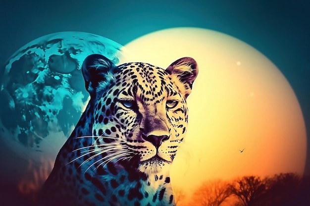 Leopard and savannah The concept of protecting wildlife and green planet post processed AI generated image