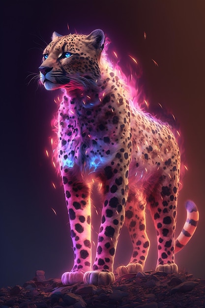 Leopard standing on top of a pile of rocks generative ai