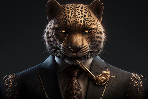 A leopard in a suit with a tie