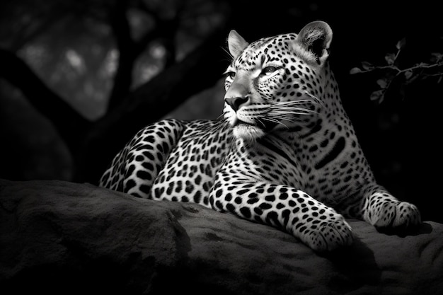 A leopard on a tree branch in the african bush