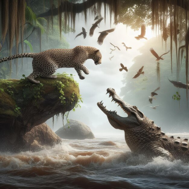 Leopard vs Crocodile background