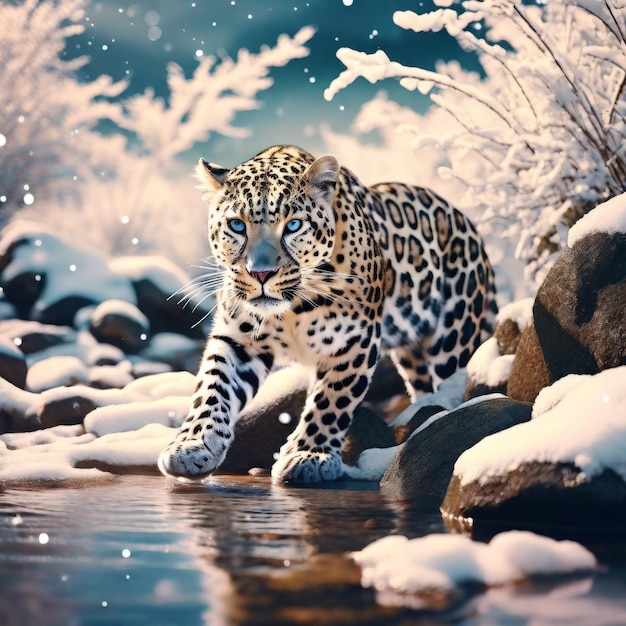 leopard walking in winter leopard walking in winter