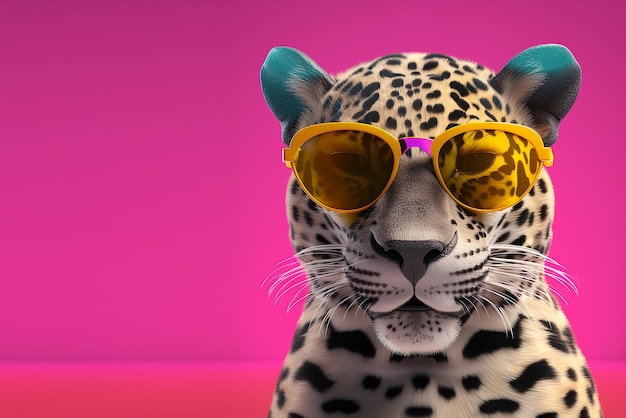 Premium AI Image | A leopard wearing sunglasses on a pink background