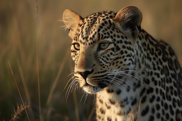 A leopard in the wild with a golden glow