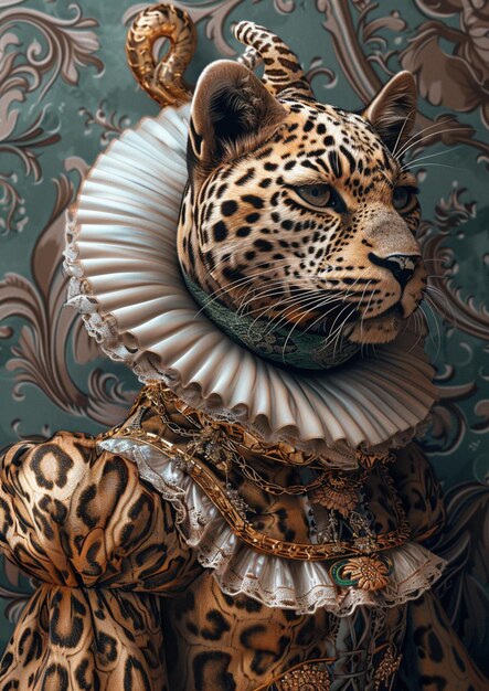 Photo leopard with a collar and a collar around its neck generative ai