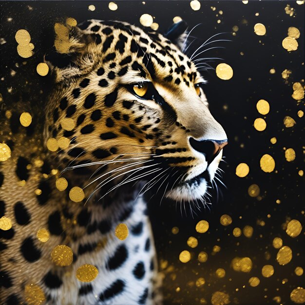 Leopard with gold glitter background